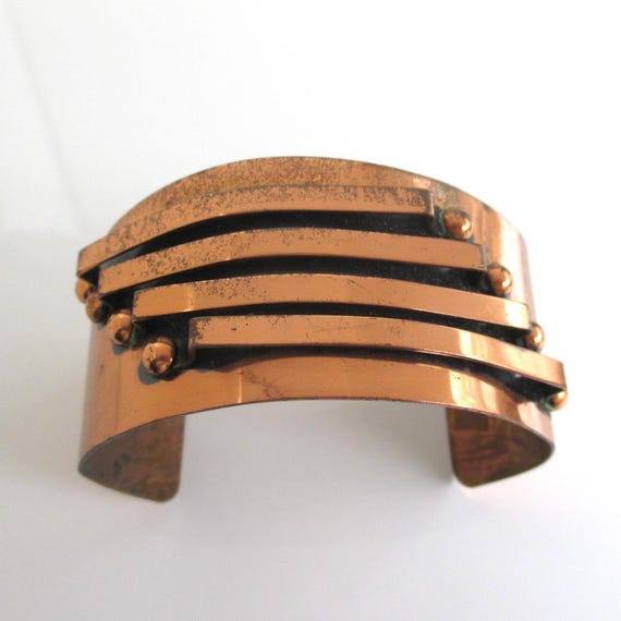 Solid Copper Cuff Bracelet w/ Raised Design - Vin… - image 7
