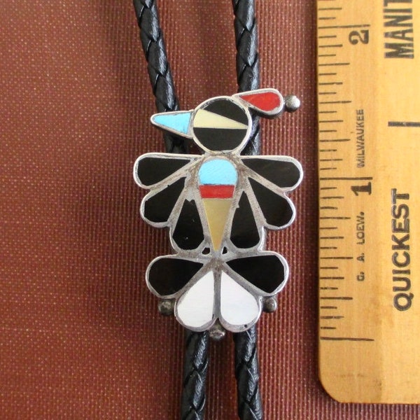 Southwest Sterling Silver Thunderbird Bolo Tie - Vintage Native American w/ Stone Inlay (Unpolished)