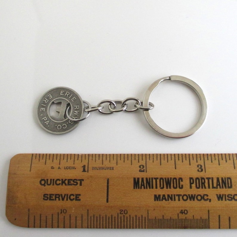 Erie PA Transit Token Keychain Repurposed Vintage Silver Tone Coin Key Chain Fob
