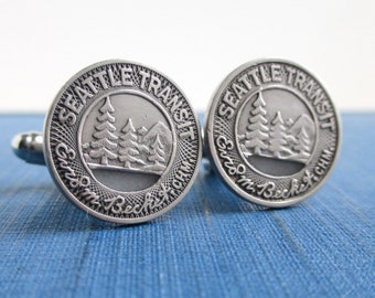 SEATTLE Transit Token Cuff Links - Repurposed / Upcycled Vintage Silver Tone Coins