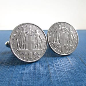 GREECE Coin Cuff Links - Repurposed Vintage Greek 1 Drachma Coins