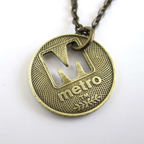 D.C. Metro Transit Token Necklace - Repurposed Vintage Gold Tone Student Fare Coin