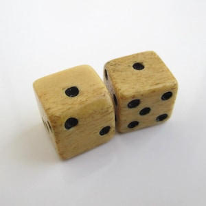 Small Hand Carved Bone Dice Set / Handmade Pair - Vintage, About 10mm Cubes (Slightly Irregular Shape)