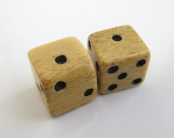 Small Hand Carved Bone Dice Set / Handmade Pair - Vintage, About 10mm Cubes (Slightly Irregular Shape)