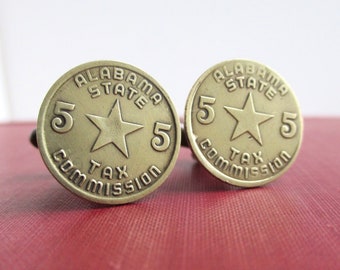 ALABAMA Token Cuff Links - Repurposed Vintage Gold Tone Tax Commission Coins