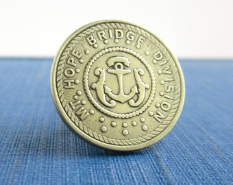 Mt. Hope Bridge Division, RI Token Tie Tack / Lapel Pin - Repurposed Vintage Gold Tone Coin