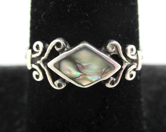 Sterling Silver & Pearl / Abalone Band Ring - Vintage, Size 8.75 (Unpolished)