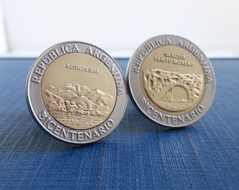 ARGENTINA Coin Cuff Links - Repurposed Vintage Republica Argentina Bicentenario Bi-Metal Coins