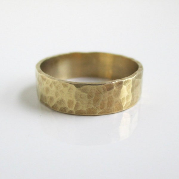 Hand Hammered Solid Brass Band / Gold Ring - 5mm Wide, Size 7