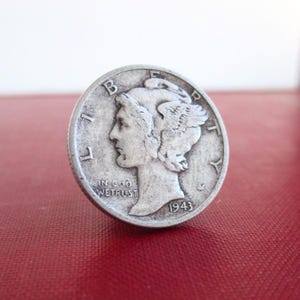 Mercury Dime Tie Tack / Lapel Pin - Repurposed USA .900 Silver 1943 Coin (Unpolished)