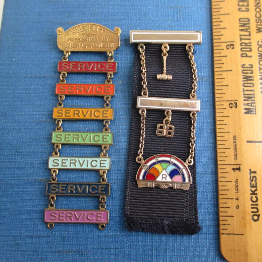 Kin In Service Pin 12K GF Order of Rainbow Merit Service Pins - Vintage 1968 Award, Badges ...