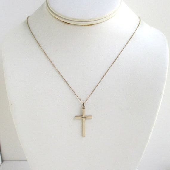 12K Gold Filled Cross Pendant Necklace w/ Colorle… - image 5