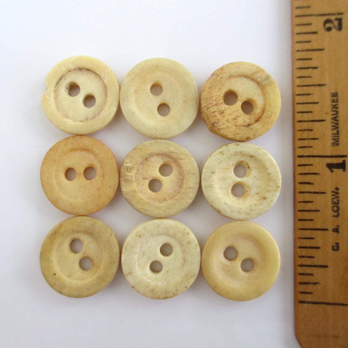 9 Vintage Bone Buttons - Antique Two-hole Convex / Concave - 14mm ...