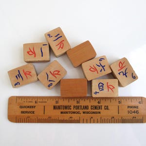 9 Mah Jong Tiles - Vintage / Antique Bamboo Ma Jiang / Mahjong Wan Chinese Character Tiles afbeelding 8