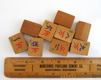 9 Mah Jong Tiles - Vintage / Antique Bamboo Ma Jiang / Mahjong Wan