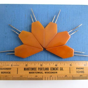 6 Bakelite Corn Cob Skewers - Vintage Art Deco, Nice Butterscotch Color