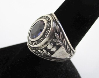 アクセサリー Vintage Stone Ring College Silver 925 Vintage Sterling Silver College/class Ring HUGE Blue Stone
