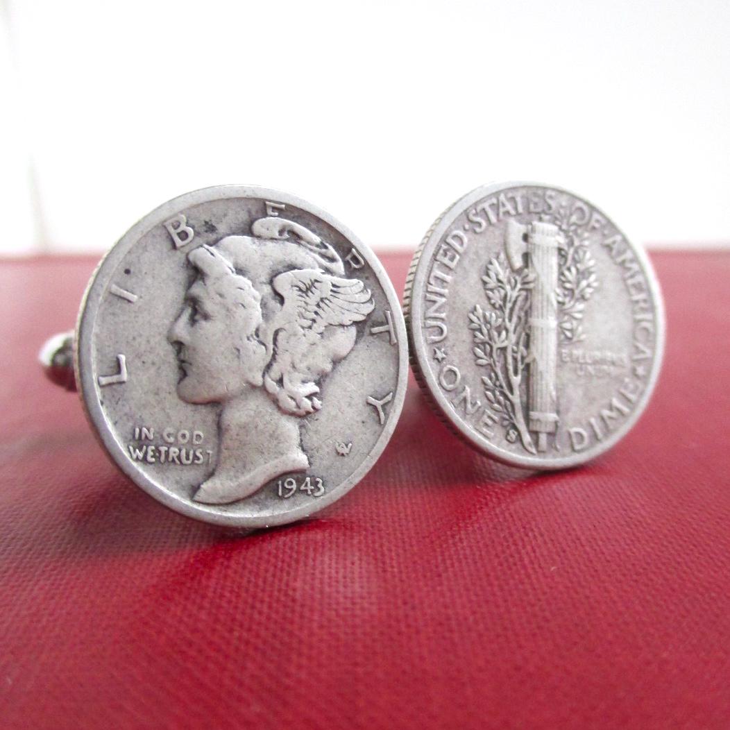 Boutons De Manchette Vintage Avec Pièces Mercury Dime En Argent - Sans Boîte - Occasion