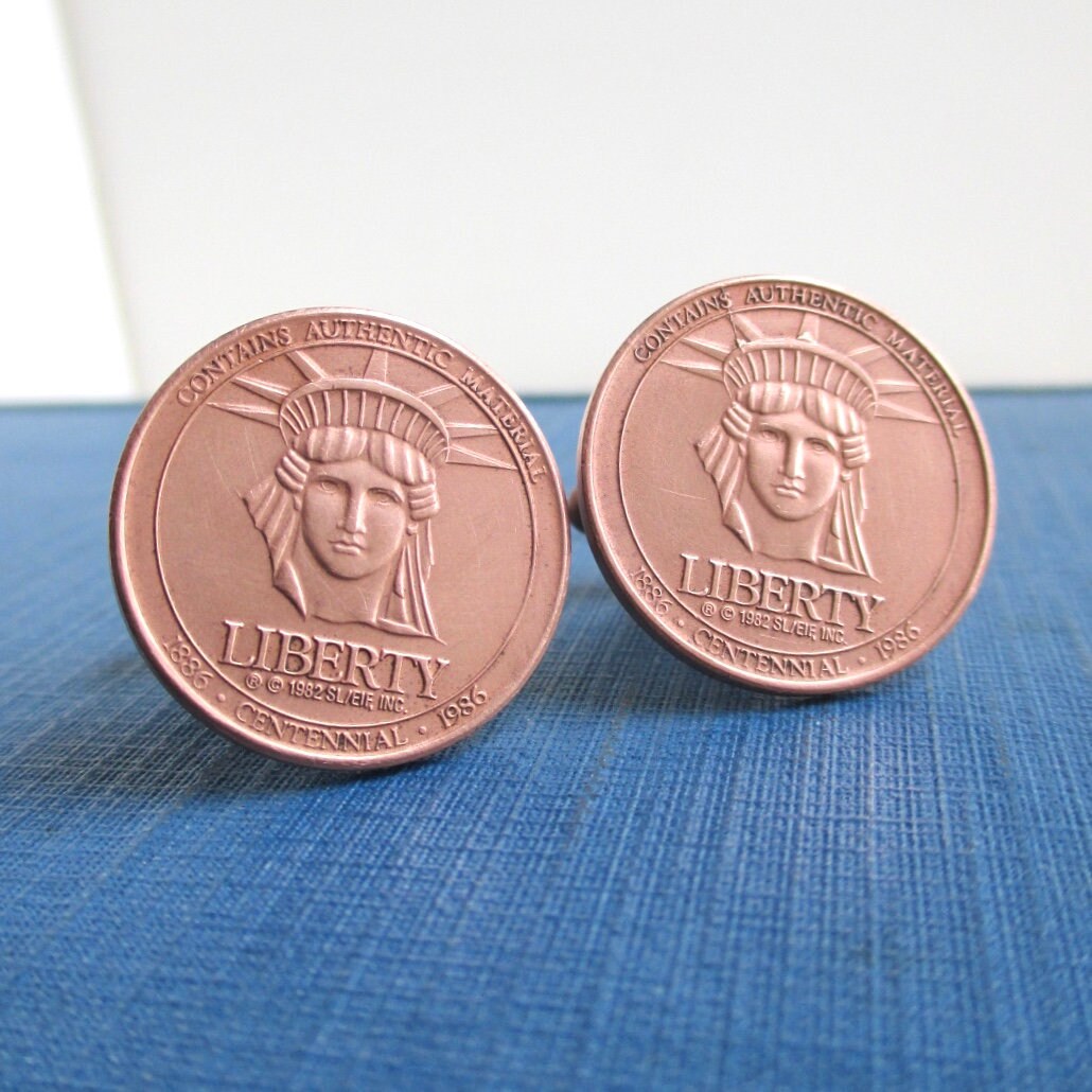 Copper Statue of Liberty Coin Cuff Links Repurposed Vintage Etsy
