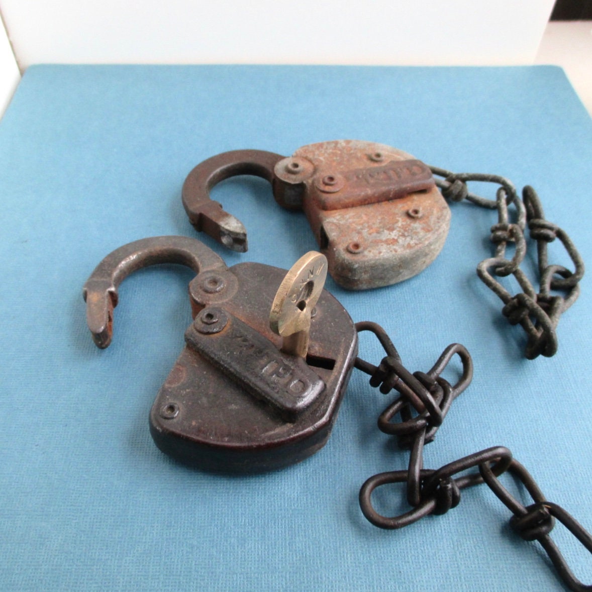 大きめ ビンテージ N&W 鉄道 Padlock with chain