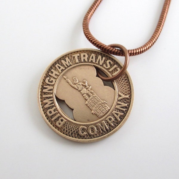 BIRMINGHAM Transit Token Pendant Necklace - Repurposed Vintage Solid Bronze Alabama Coin