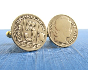 ARGENTINA Coin Cuff Links - Repurposed Vintage Republica Argentina Gold Tone Coins