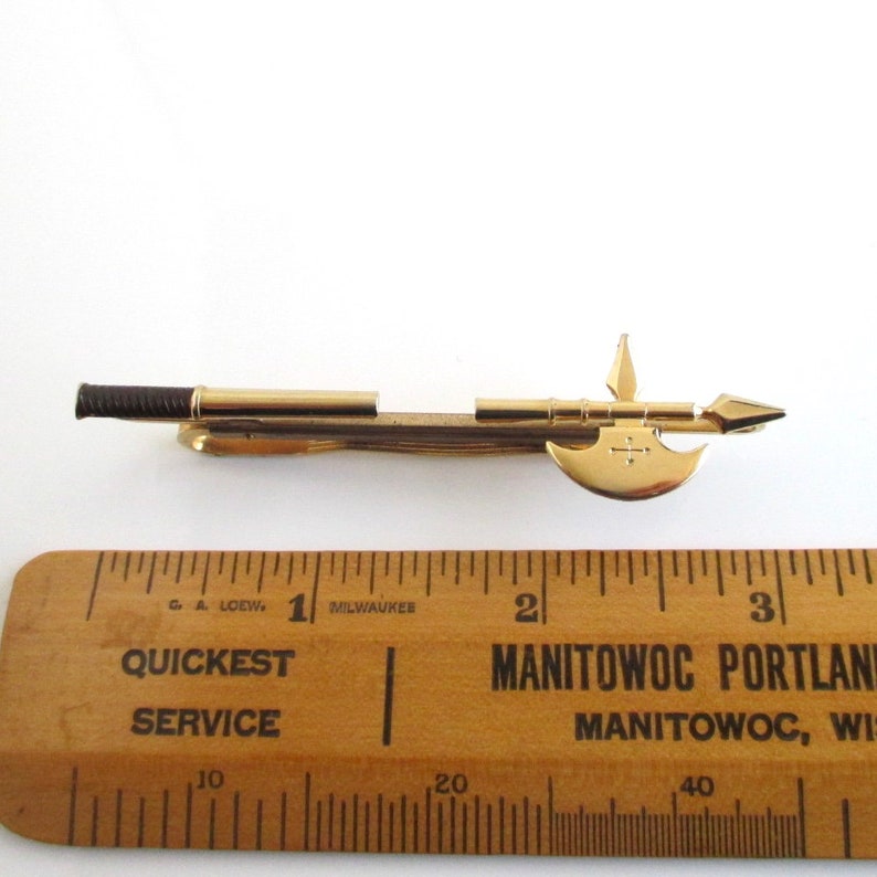 Ancient Axe Tie Bar / Tie Clasp / Tie Clip Vintage Hickok USA, Gold Tone Surface Wear image 4