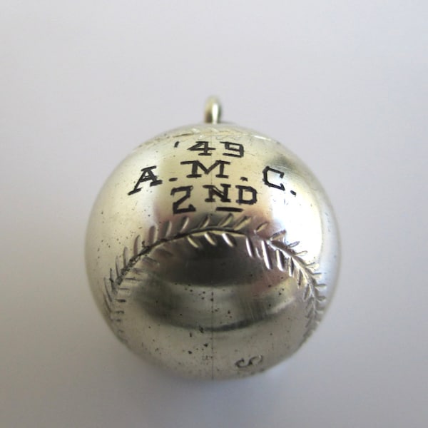 3/4" 1949 Sterling Silver 3D Baseball Charm or Pendant - Vintage Larger, '49 A.M.C. 2nd