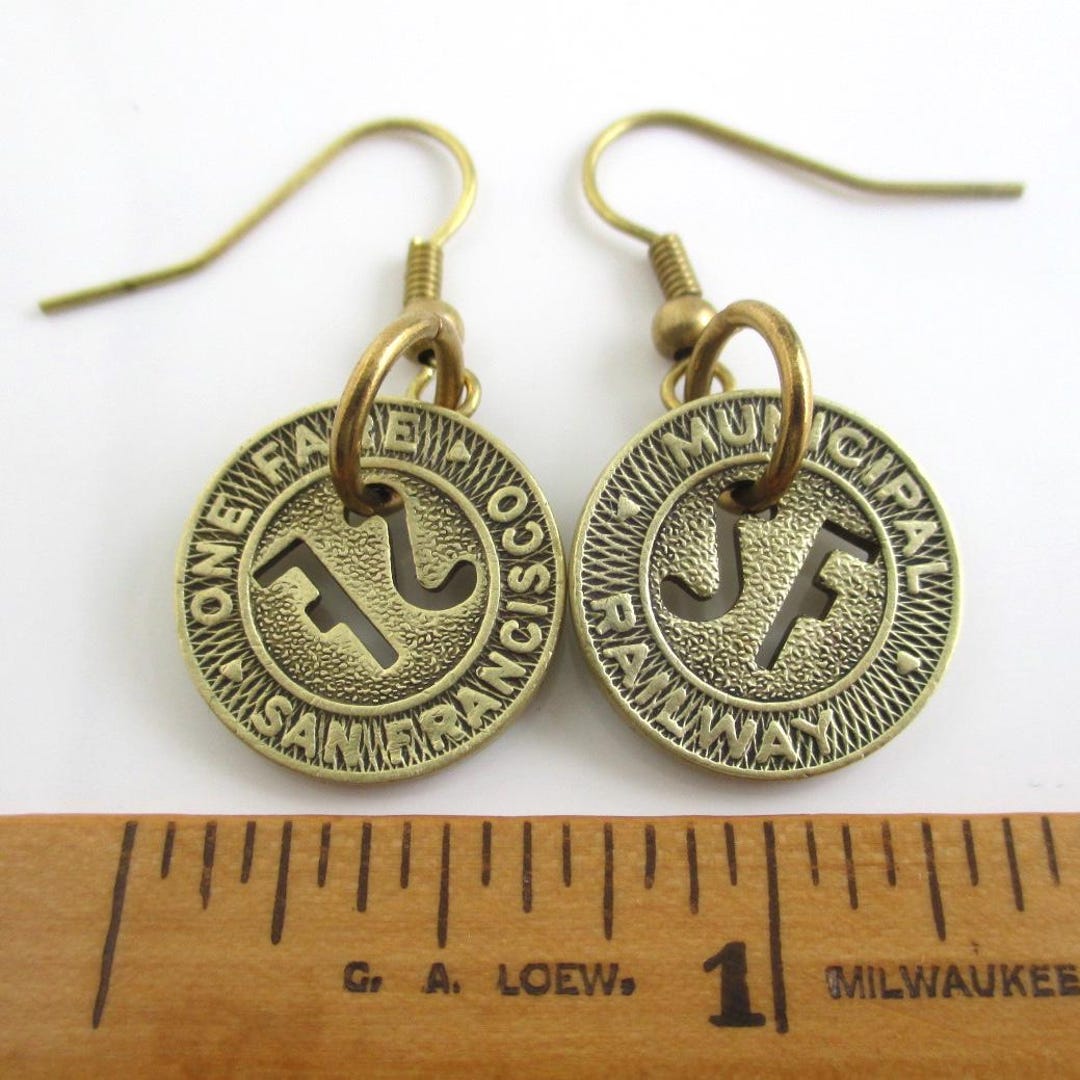 San Francisco Transit Token Pierced Dangling Earrings - Repurposed ...