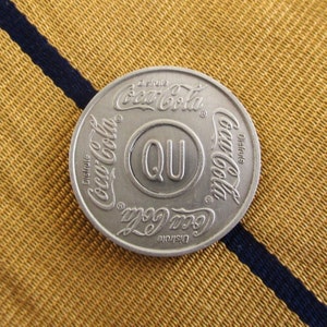 Coca Cola Advertising Coin Tie Tack / Lapel Pin - Repurposed Vintage Spanish Coke Machine Control Token