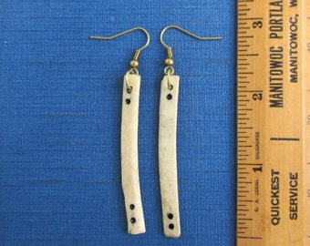 Mah Jong Counting Sticks Dangle Earrings - Repurposed Vintage / Antique Bone Ma Jiang Betting Sticks with Solid Brass Hardware