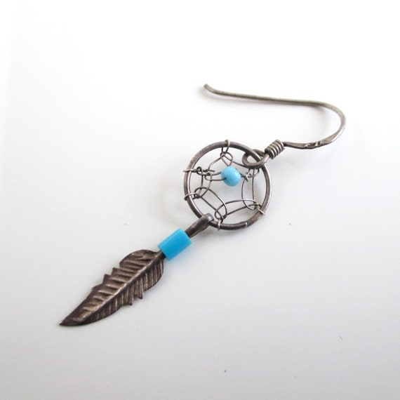 SINGLE Sterling Silver Dangling Feather / Dream C… - image 1