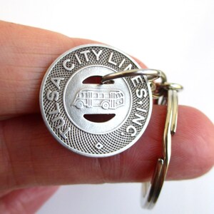 TULSA Transit Token Keychain - Repurposed Vintage Coin Key Chain (Choose 7/8" Silver Tone or 5/8" Gold Tone Token)