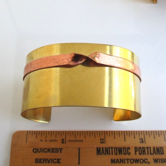 3 Solid Brass & Hammered Copper Cuff Bracelets - … - image 5
