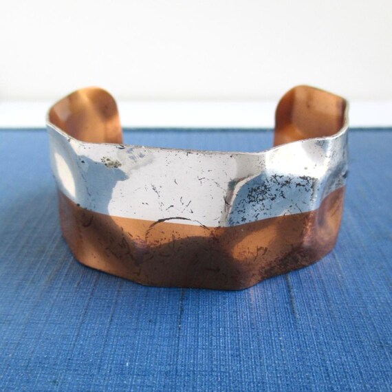 Solid Copper and Sterling Silver Wavy Cuff Bracel… - image 6