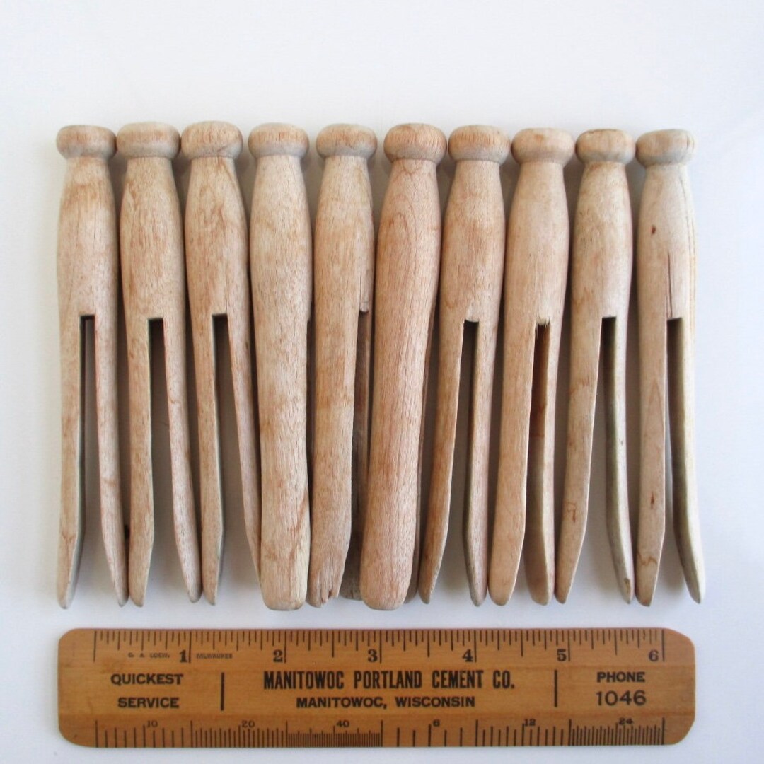 5 Round Wooden Clothes Pins 10 Vintage Wood Extra Etsy