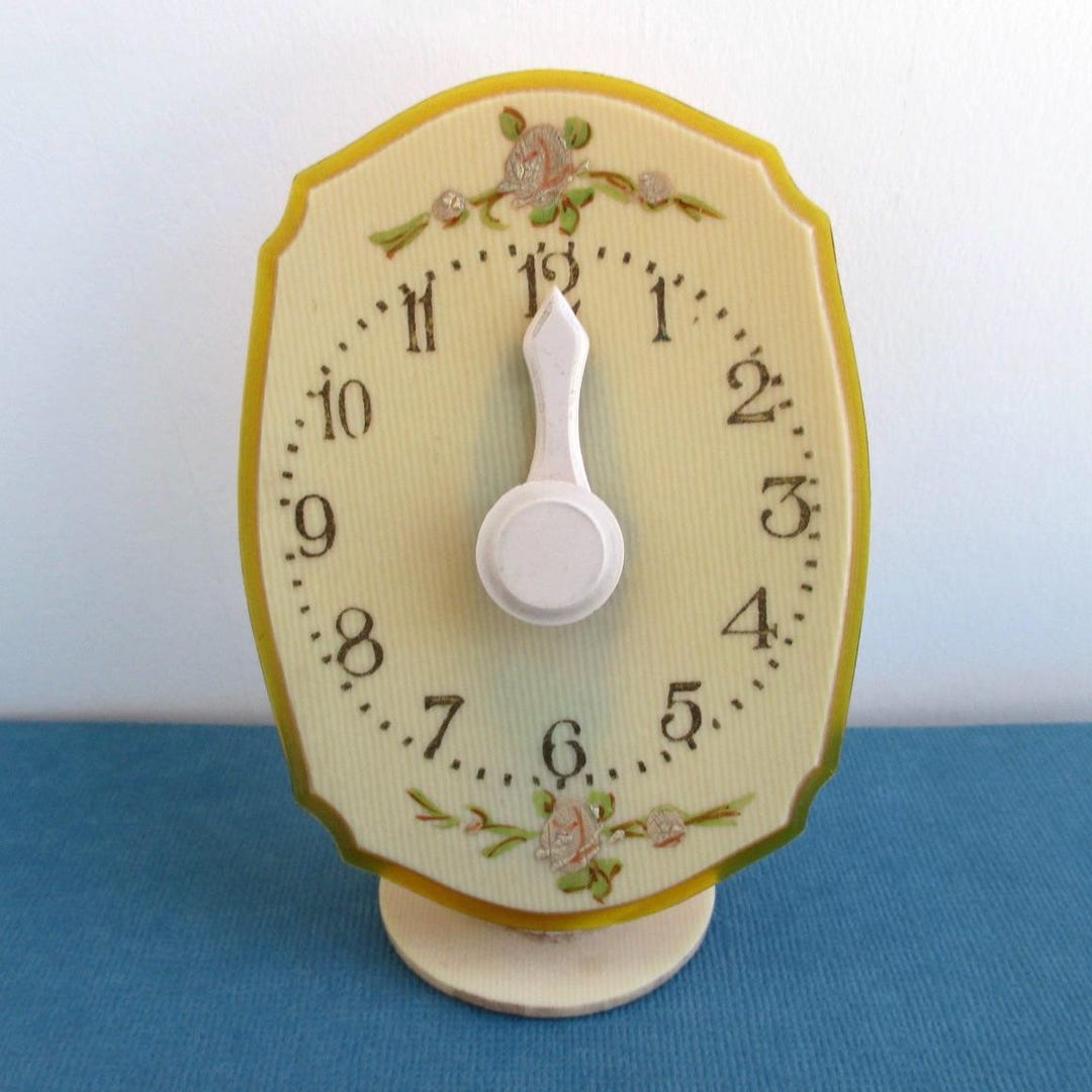 Celluloid Clock Design W/ Moveable Hand - Vintage, 4" Tall W/ Hand ...