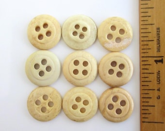 9 Antique Bone Buttons - Vintage 4 Hole Shape - 14mm (About 9/16") Diameter