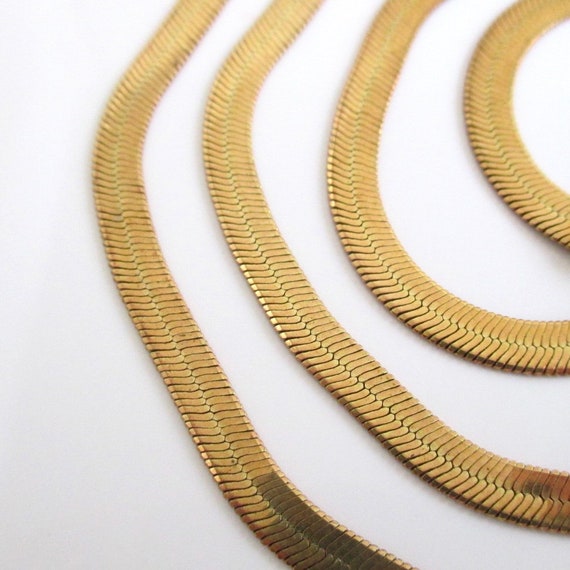 24" Solid Brass Herringbone Necklace - Vintage Un… - image 1