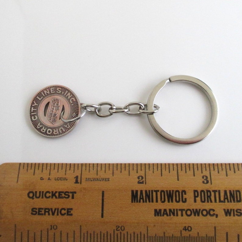 IL Transit Token Keychain Aurora Repurposed Vintage 1940/'s Coin Key Chain Fob