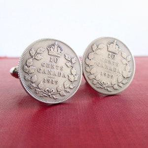 Canada 925 Sterling Silver Coin Cuff Links - Repurposed Vintage Canadian 10 Cent Dimes / Coins
