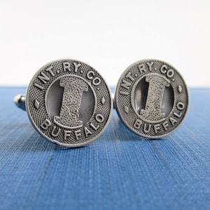 Buffalo, NY Railway Token Cuff Links - Repurposed Vintage / Antique 1920&#39;s Silver Tone Coins