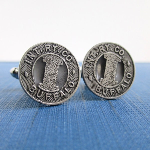 Buffalo, NY Railway Token Cuff Links - Repurposed Vintage / Antique 1920's Silver Tone Coins