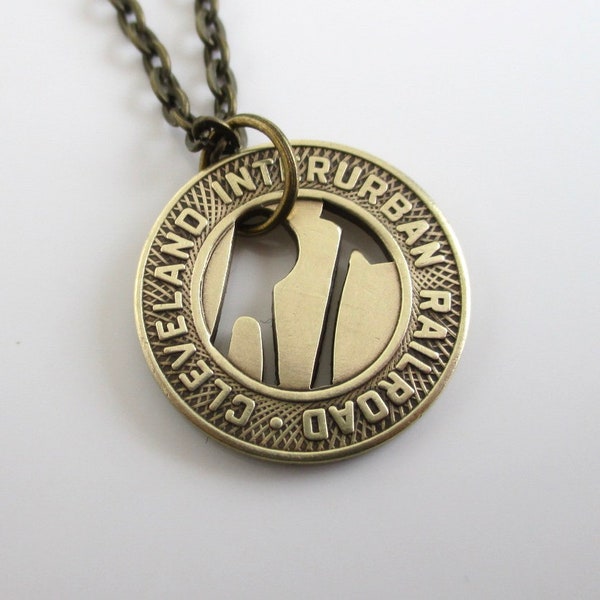 CLEVELAND Railroad Token Necklace - Repurposed Vintage 1930's Solid Bronze Transit Token / Coin