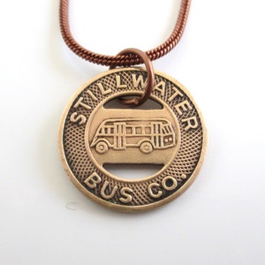 Stillwater OK Transit Token Pendant Necklace - Repurposed Vintage 1940&#39;s Solid Bronze Coin