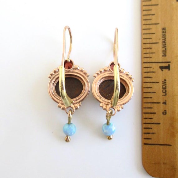 14K Solid Gold Opal Pierced Earrings - Vintage Ro… - image 4