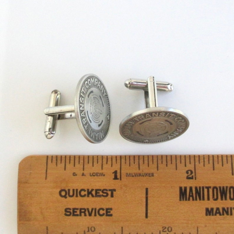 MIAMI Transit Token Cuff Links Repurposed Vintage 1930's Silver Tone Coins image 3