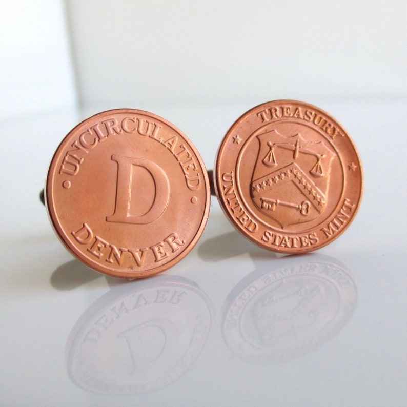 Denver Mint Cuff Links Repurposed Copper Pennies from Uncirculated Treasury United States Mint