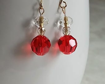 Elegant Red Crystal Dangle Earrings | Handmade Austrian Czech | Lightweight Drop | Gift for Women