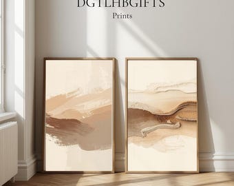 Lot de 2 impressions d'art murales neutres abstraites – Ensemble d'affiches bohème minimaliste moderne | Terre cuite beige brun téléchargement numérique